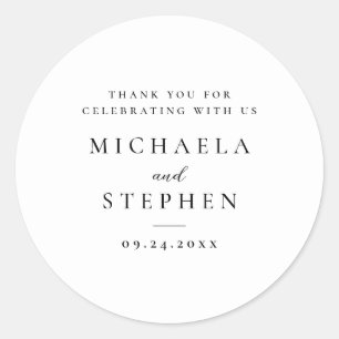 Modern Minimalist Black Typography Wedding Classic Round Sticker