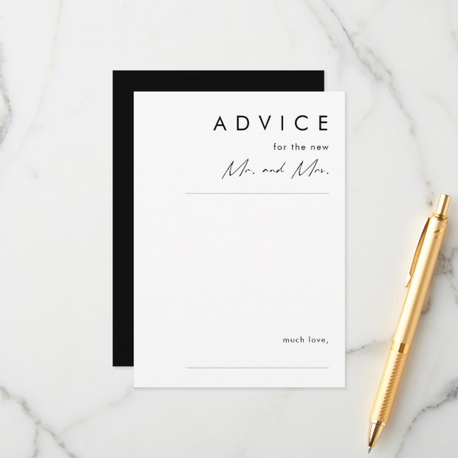 Modern Minimalist | Black Wedding Advice Card (Front/Back In Situ)