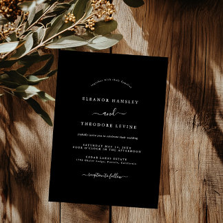 Modern Minimalist Black Wedding   Invitation