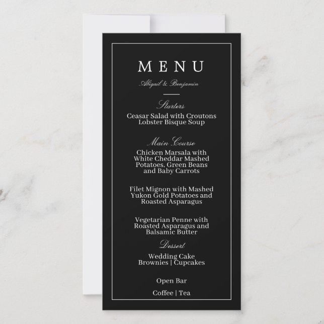 Modern Minimalist Black Wedding Menu (Front)