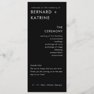 Modern Minimalist   Black Wedding Program