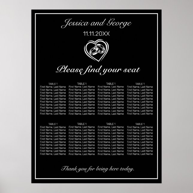Modern Minimalist Black Wedding Seating Chart (Front)