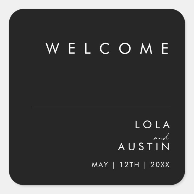 Modern Minimalist | Black Wedding Welcome Square Sticker (Front)