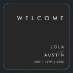 Modern Minimalist | Black Wedding Welcome Square Sticker<br><div class="desc">This modern minimalist | black wedding welcome square sticker is perfect for your classy boho wedding. Its simple, unique abstract design accompanied by a contemporary minimal script and a black and white colour palette gives this product a feel of elegant formal luxury while staying simplistic, chic bohemian. Keep it as...</div>