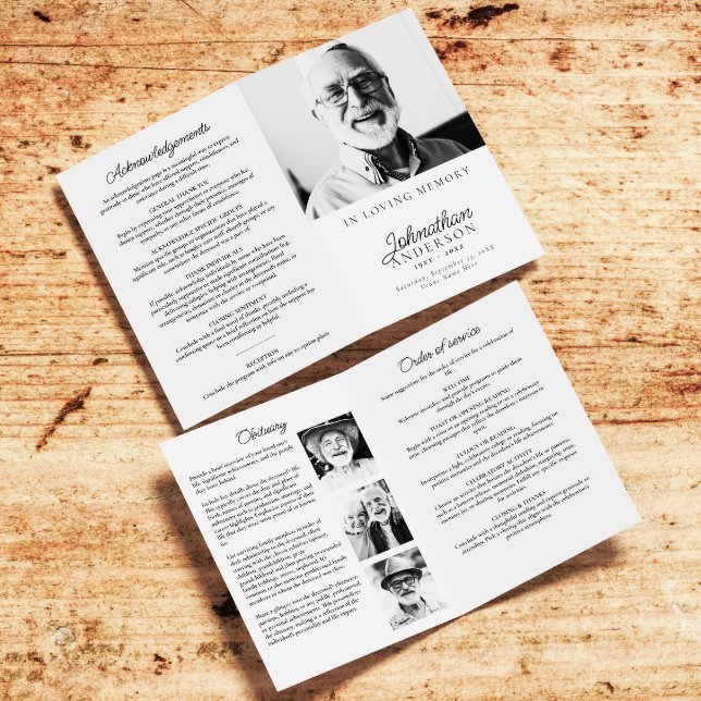 Modern Minimalist Black & White 4-Photo Folded Program (Creator Uploaded)