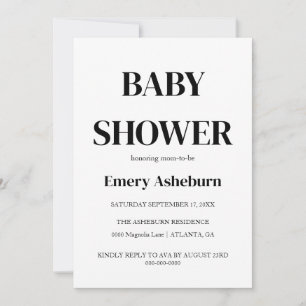 Modern Minimalist Black & White Baby Shower  Invitation