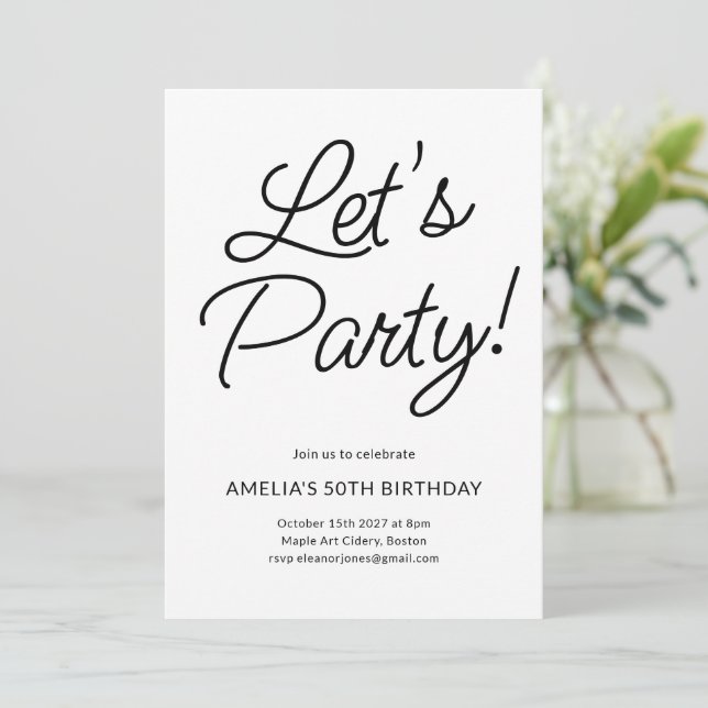 Modern Minimalist Black White Birthday Party Chic Invitation (Standing Front)