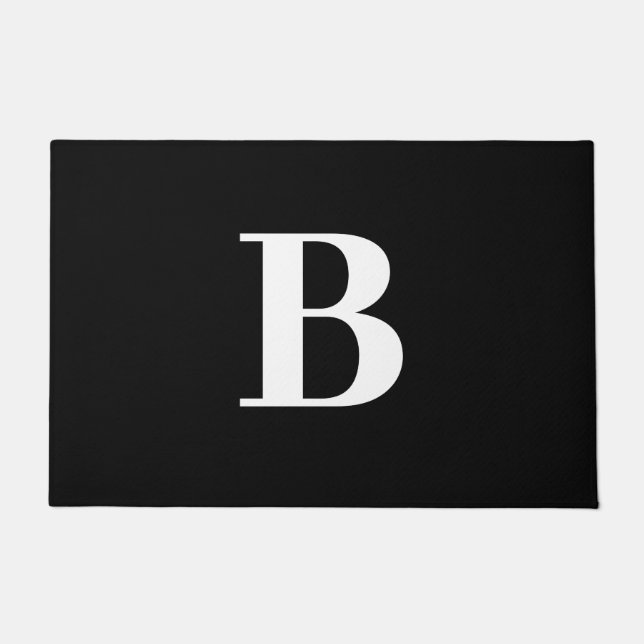 Modern Minimalist Black White Bold Monogram Doormat (Front)