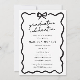 Modern Minimalist Black White Bow Photo Graduation Invitation