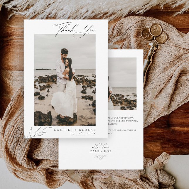 Modern Minimalist Black/White Calligraphy Wedding Thank You Card (Creator Uploaded)