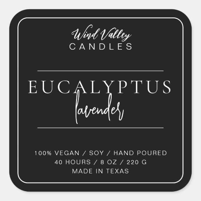 Modern minimalist black white candle label (Front)