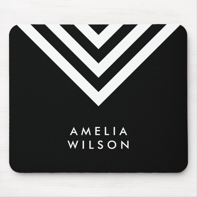 Modern Minimalist Black & White Chevron Geometric Mouse Pad (Front)