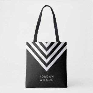 Modern Minimalist Black & White Chevron Geometric Tote Bag
