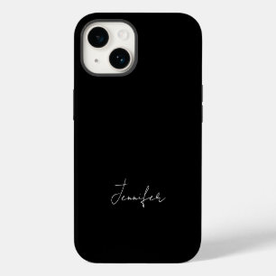 Modern Minimalist Black White Chic Script Name iPhone 14 Case