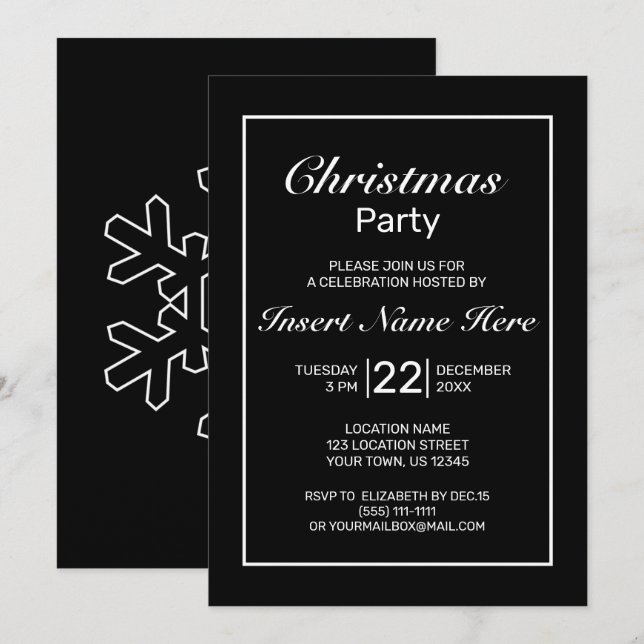Modern Minimalist Black White Christmas Invitation (Front/Back)