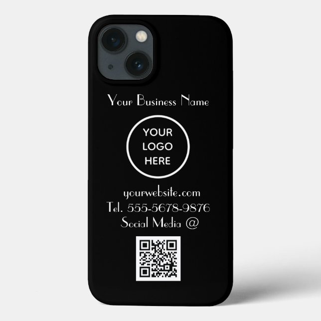 Modern Minimalist Black White Custom logo QR Code Case-Mate iPhone Case (Back)