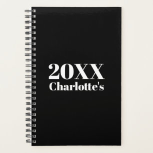 Modern minimalist black white custom year name planner