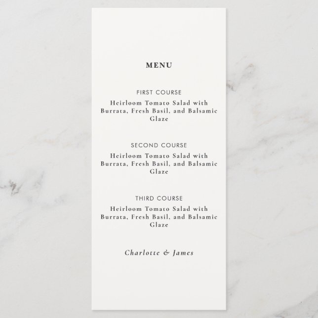 Modern Minimalist Black & White Dinner Menu (Front)