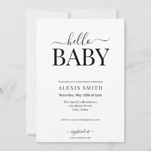 Modern Minimalist Black White Elegant Baby Shower Invitation