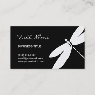 Modern Minimalist Black & White Elegant Dragonfly Business Card