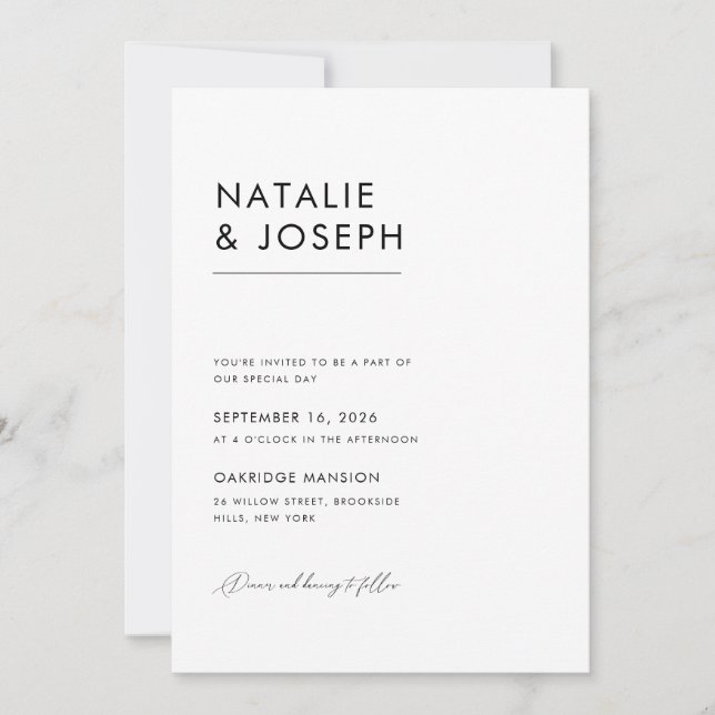 Modern Minimalist Black & White Elegant Wedding Invitation (Front)