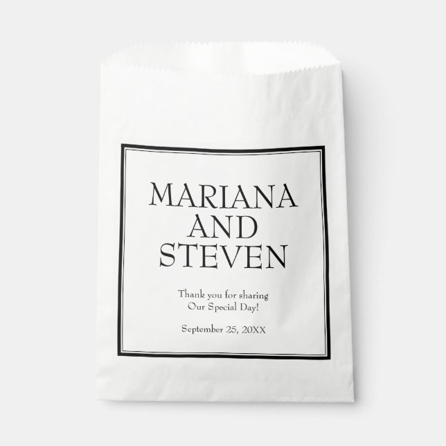 Modern Minimalist Black White Favour Bag (Front)