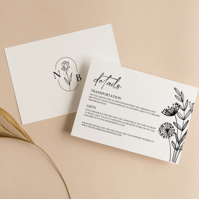 Modern Minimalist Black White Floral Wedding Enclosure Card (Creator Uploaded)