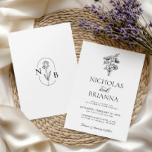 Modern Minimalist Black White Floral Wedding