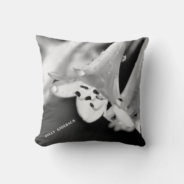 Modern Minimalist Black & White Flower with ursign Throw Pillow (Front)