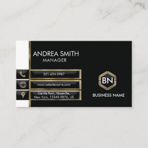 Modern Minimalist Black White Gold with Monogram  Business Card