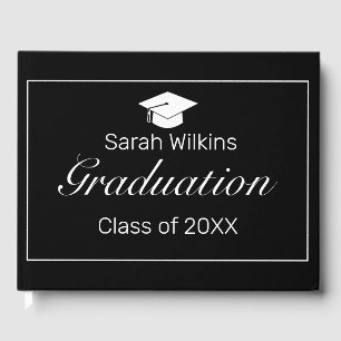 Modern Minimalist Black White Graduation Guest Book