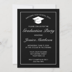 Modern Minimalist Black White Graduation Invitation