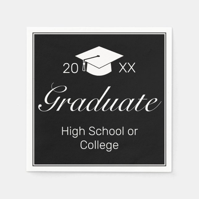 Modern Minimalist Black White Graduation Party  Napkin (Front)