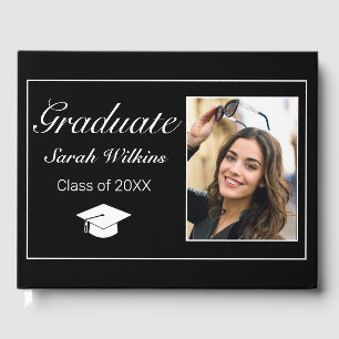 Modern Minimalist Black White Graduation Photo Guest Book