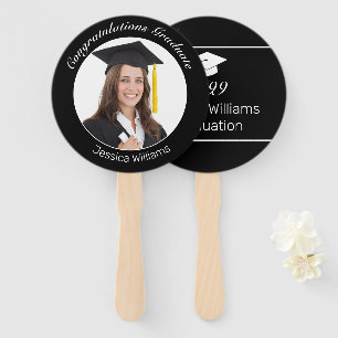 Modern Minimalist Black White Graduation Photo Hand Fan