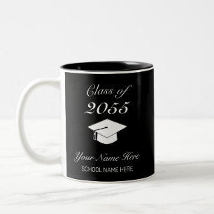 Modern Minimalist Black White Graduation  Two-Tone Coffee Mug