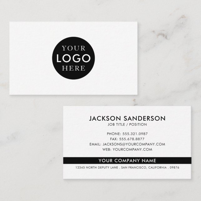 Modern Minimalist Black White Logo Professional Business Card (Front/Back)