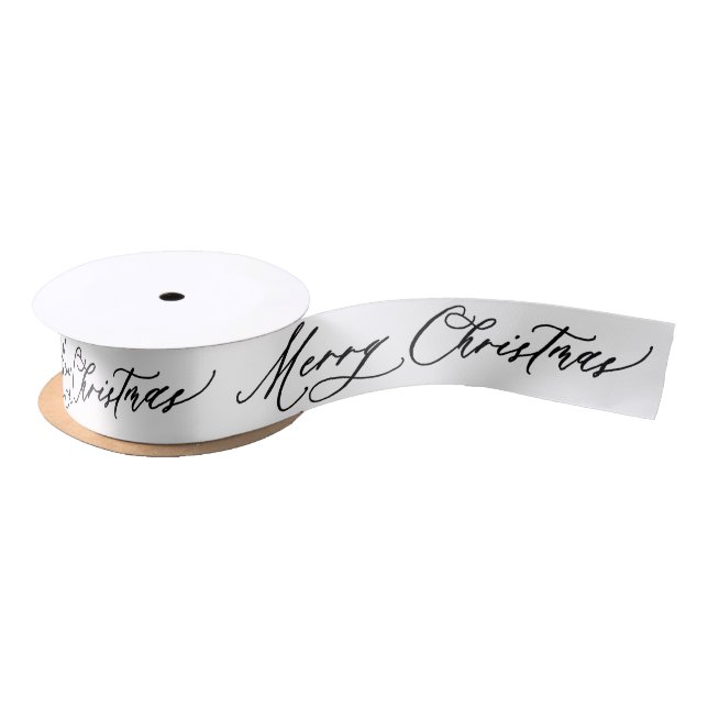 Modern Minimalist Black & White Merry Christmas Satin Ribbon (Spool)