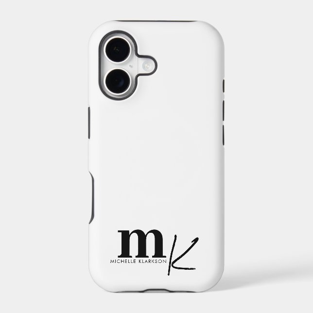 Modern Minimalist Black White Monogram (Back)