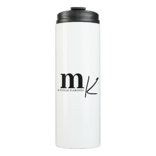 Modern Minimalist Black White Monogram  Thermal Tumbler