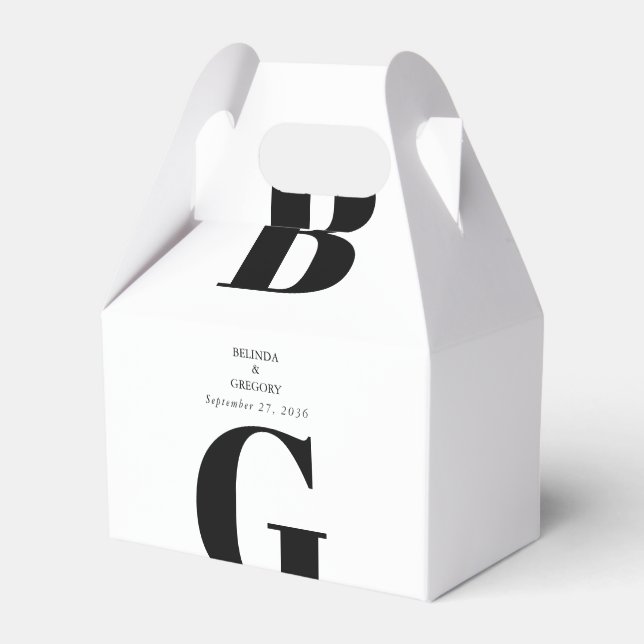Modern Minimalist Black & White Monogram Wedding   Favor Box (Front Side)