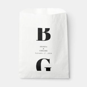 Modern Minimalist Black & White Monogram Wedding  Favour Bag