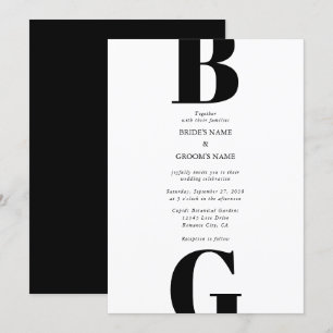 Modern Minimalist Black & White Monogram Wedding Invitation