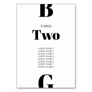 Modern Minimalist Black & White Monogram Wedding Table Number