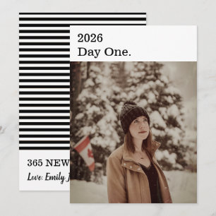 Modern Minimalist Black White New Year Photo Holiday Card