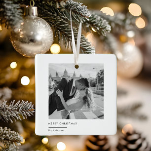 Modern Minimalist Black & White Photo Christmas Ceramic Ornament