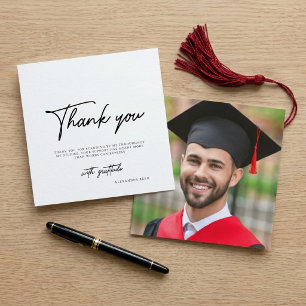 Modern Minimalist Black White Photo Graduation Thank You Card