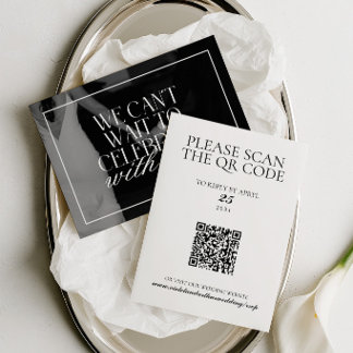 Modern Minimalist Black & White Photo QR Code RSVP Card