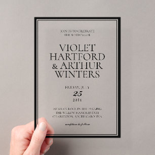 Modern Minimalist Black & White Photo Wedding Acrylic Invitations