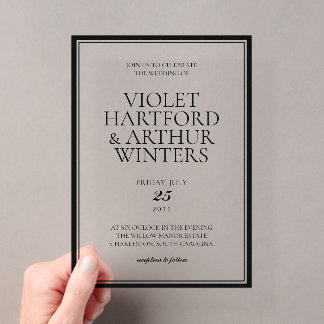 Modern Minimalist Black & White Photo Wedding Acrylic Invitations